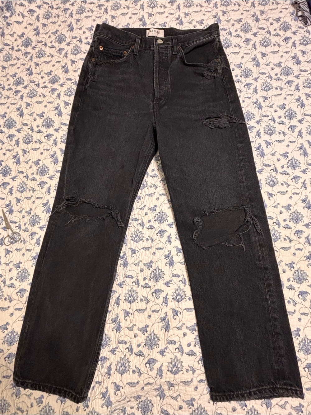 Agolde black distressed 90’s Crop straight denim jeans size 26 Organic Cotton